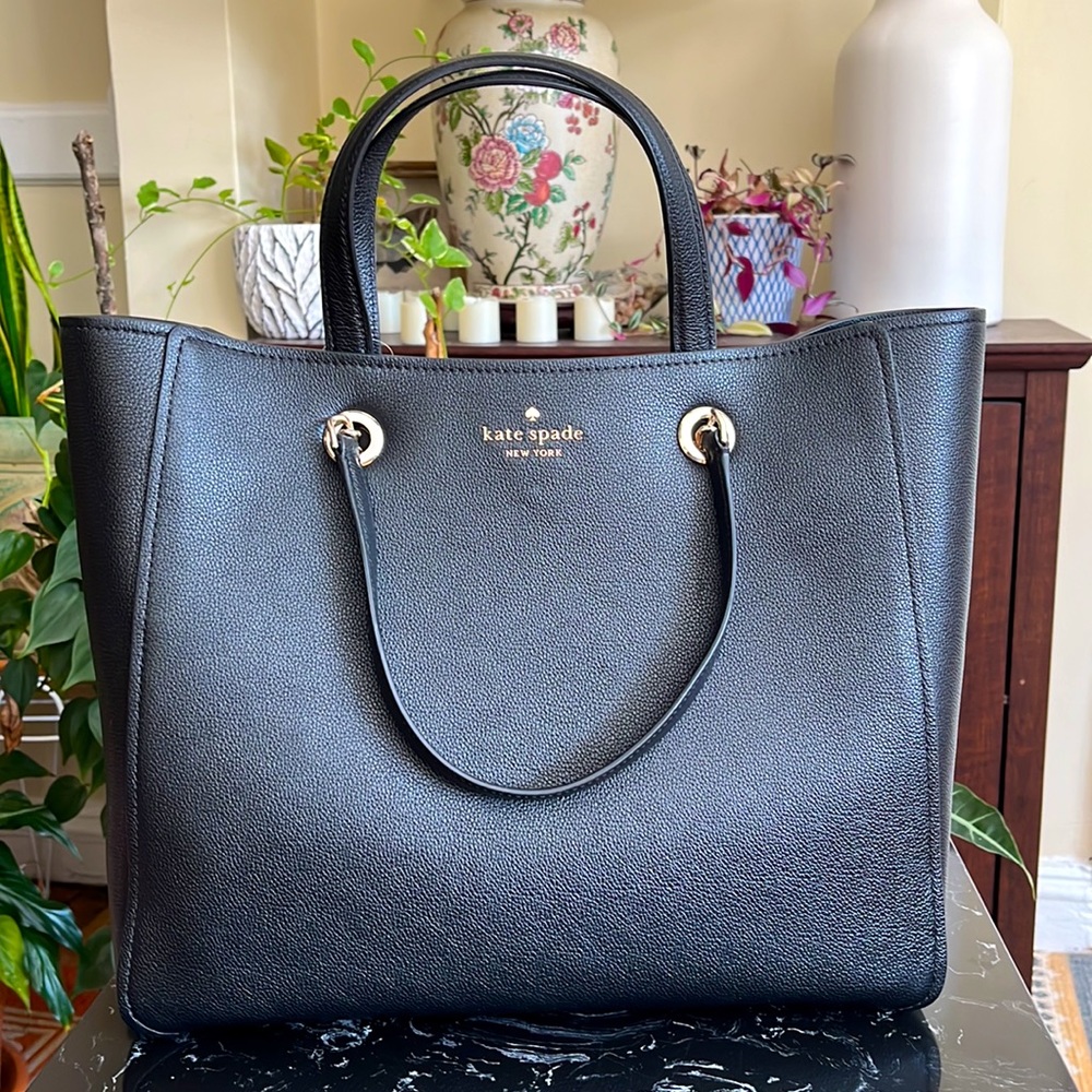 ♠️Kate Spade Large Infinite Triple Comp Tote Bag- Black- Pebble Leather-NWT - Picture 6 of 16